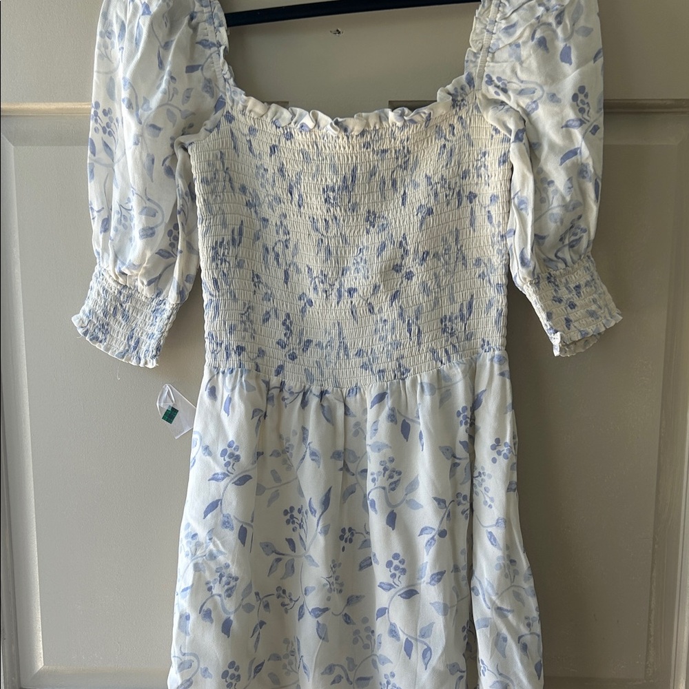 Reformation White Dress with Light Blue Floral Print - Backless Style